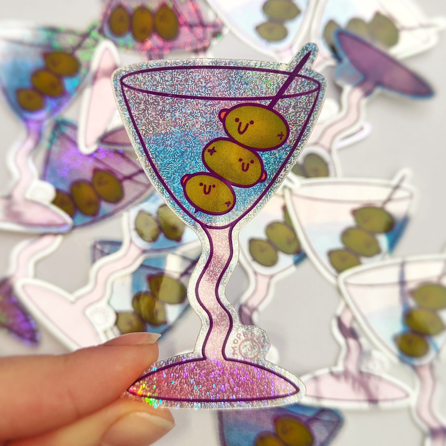 Olive-tini Smiling Cocktail - Holographic Glitter Sticker