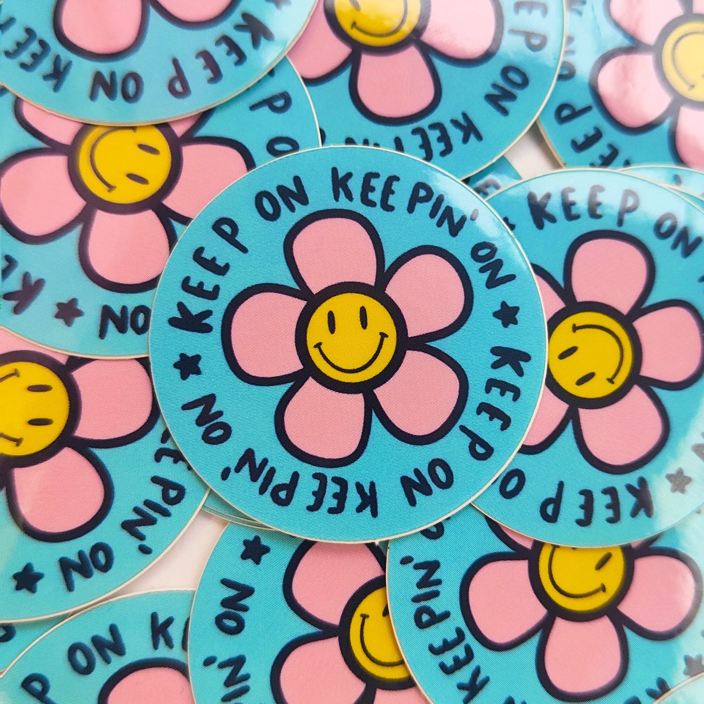 Keep on Keepin’ On Smile Flower Retro Sticker