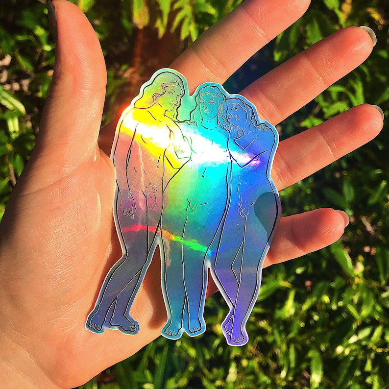 Trans Three Muses - Greek Statue Historical Queer -Holographic Sticker