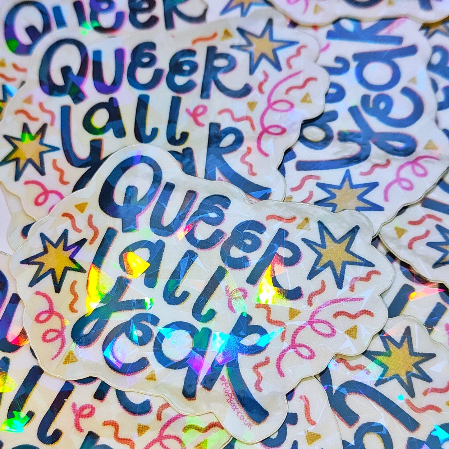 Queer All Year Confetti Cannon - LGBT Clear Crackle Holographic Sticker