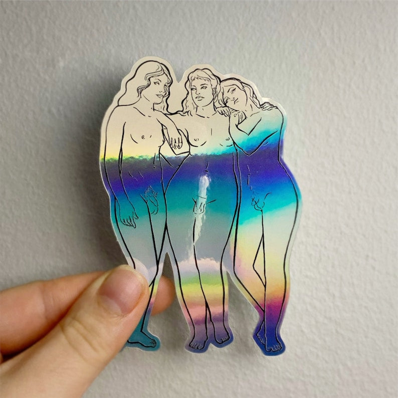 Trans Three Muses - Greek Statue Historical Queer -Holographic Sticker