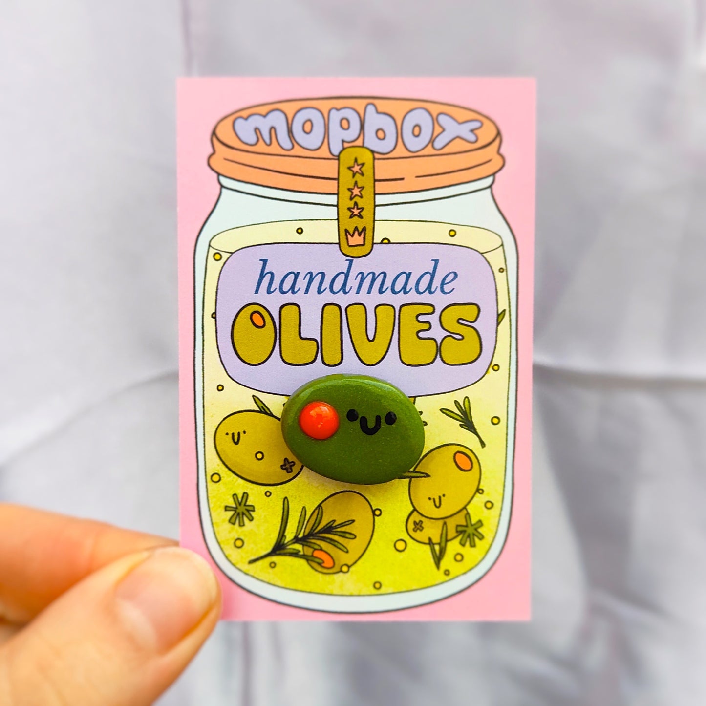 Pimento Olive Handmade Pin Badge - Happy Green Olive