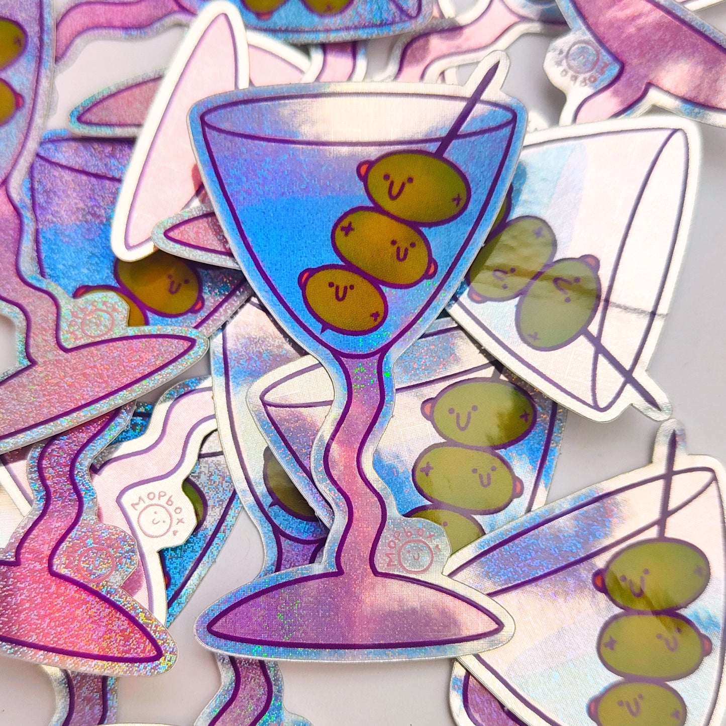 Olive-tini Smiling Cocktail - Holographic Glitter Sticker