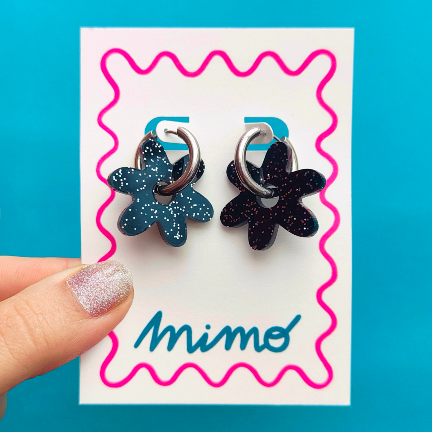 Flower Hoops - Midnight Party - Everyday Glitter Earrings