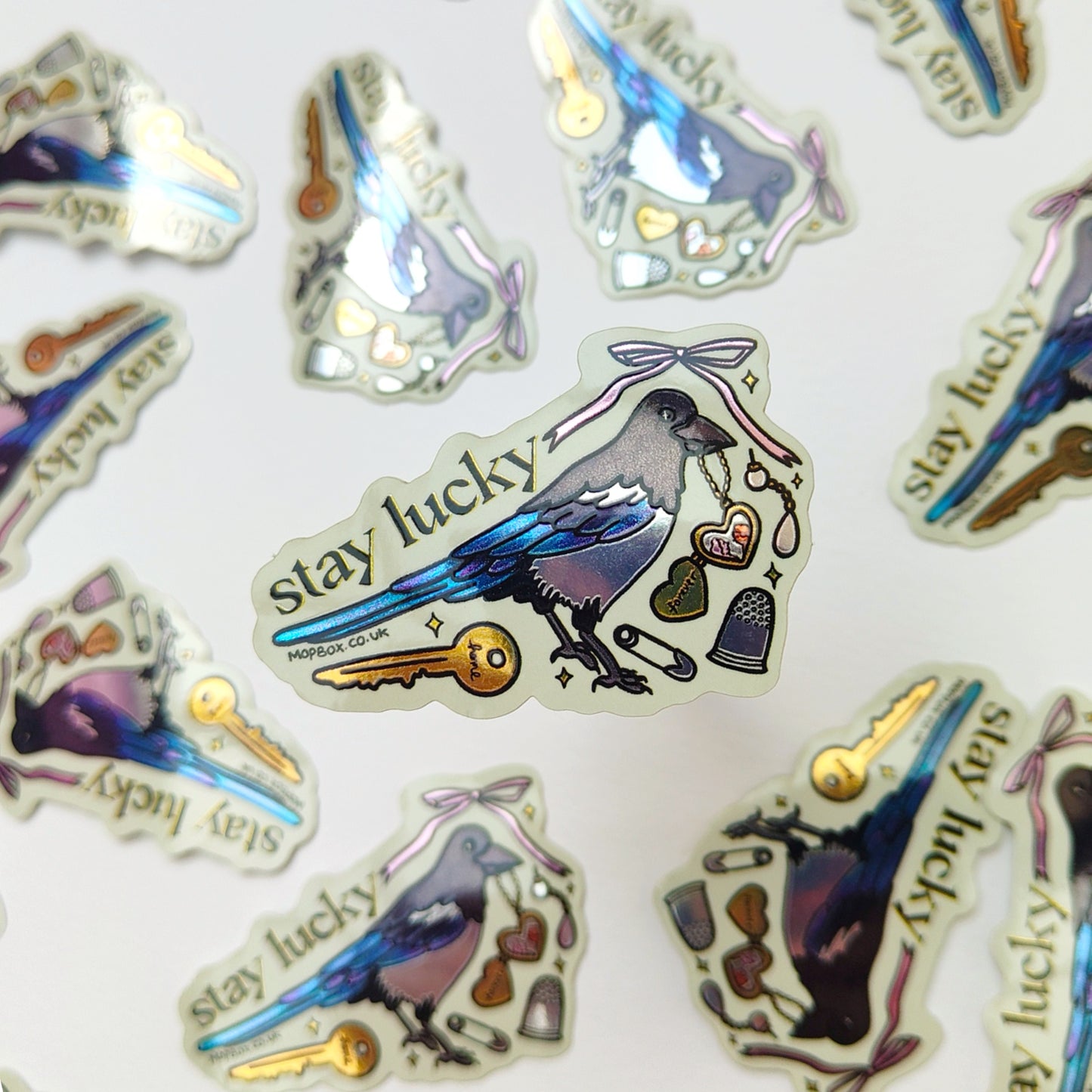 Stay Lucky Magpie Treasure Collector Gold Mirror Sticker