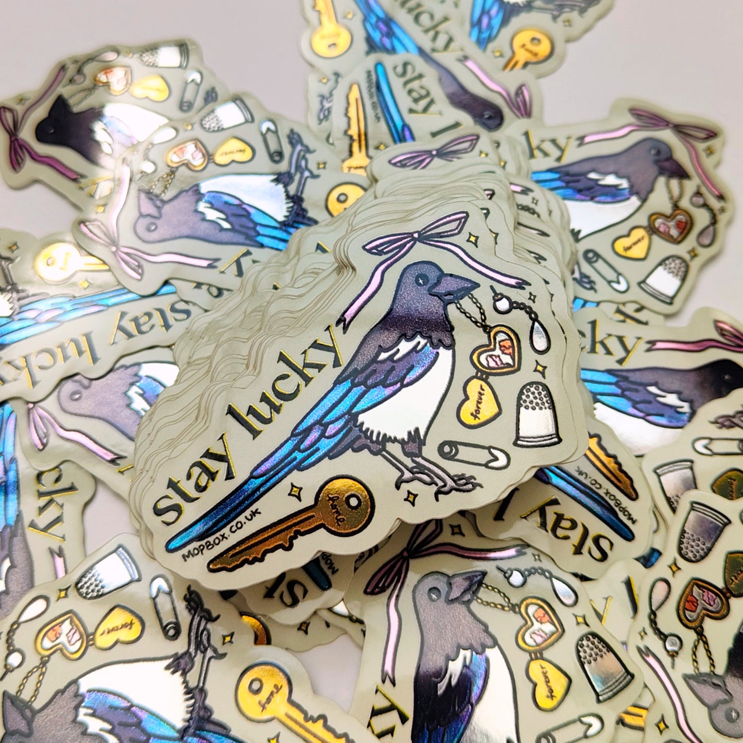 Stay Lucky Magpie Treasure Collector Gold Mirror Sticker