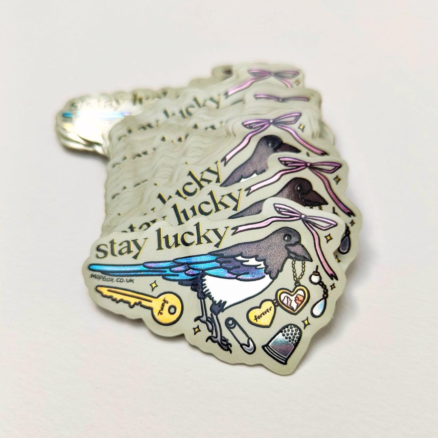 Stay Lucky Magpie Treasure Collector Gold Mirror Sticker