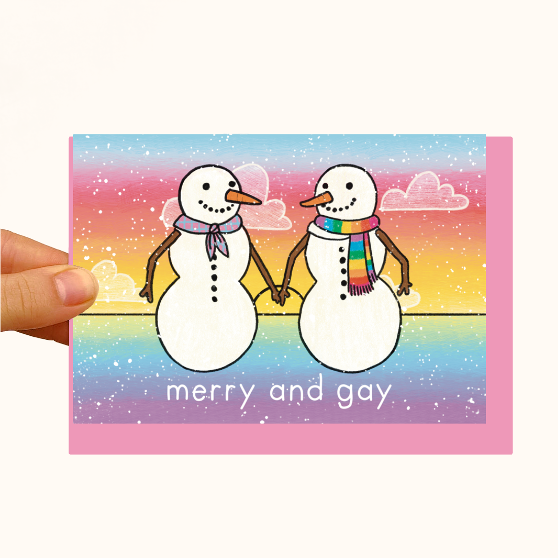 Merry and Gay Snowman - Pearlescent LGBT Christmas Card