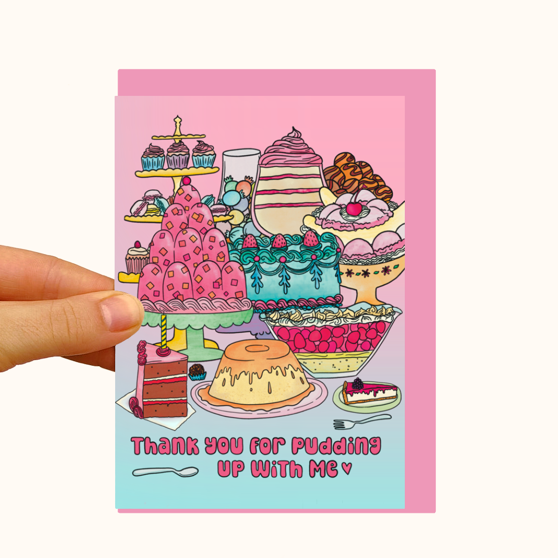 Thank You For Pudding Up With Me - Pearlescent Love & Friendship Card