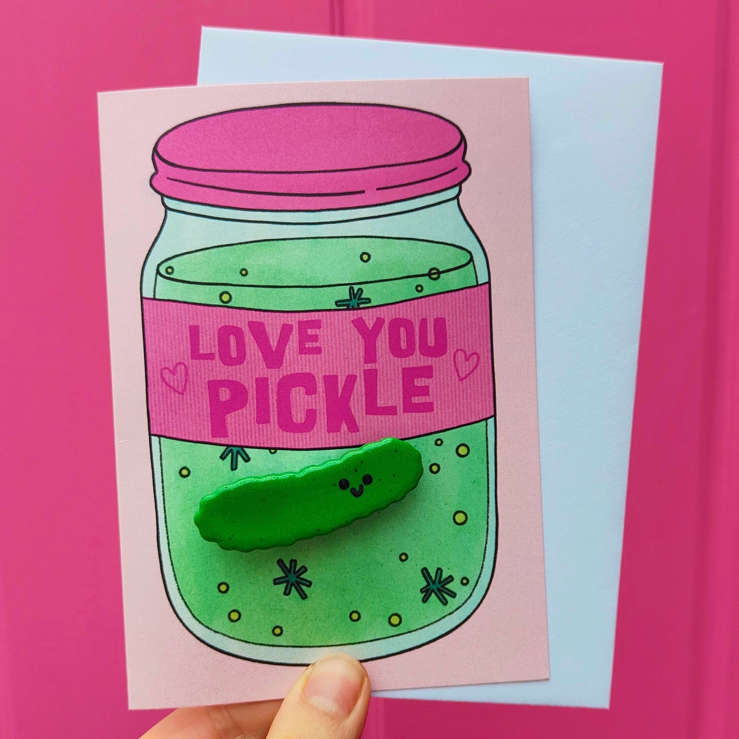 Love You Pickle Handmade Pin Badge Valentines Card