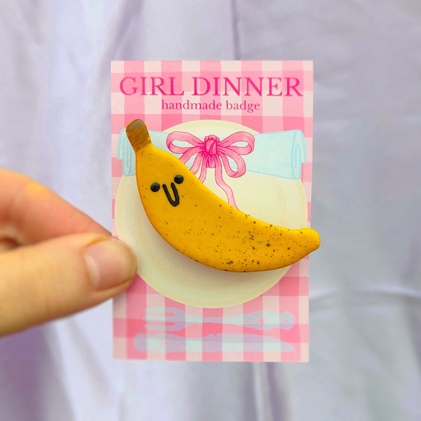 Banana Handmade Pin Badge - Happy Banana  - Girl Dinner