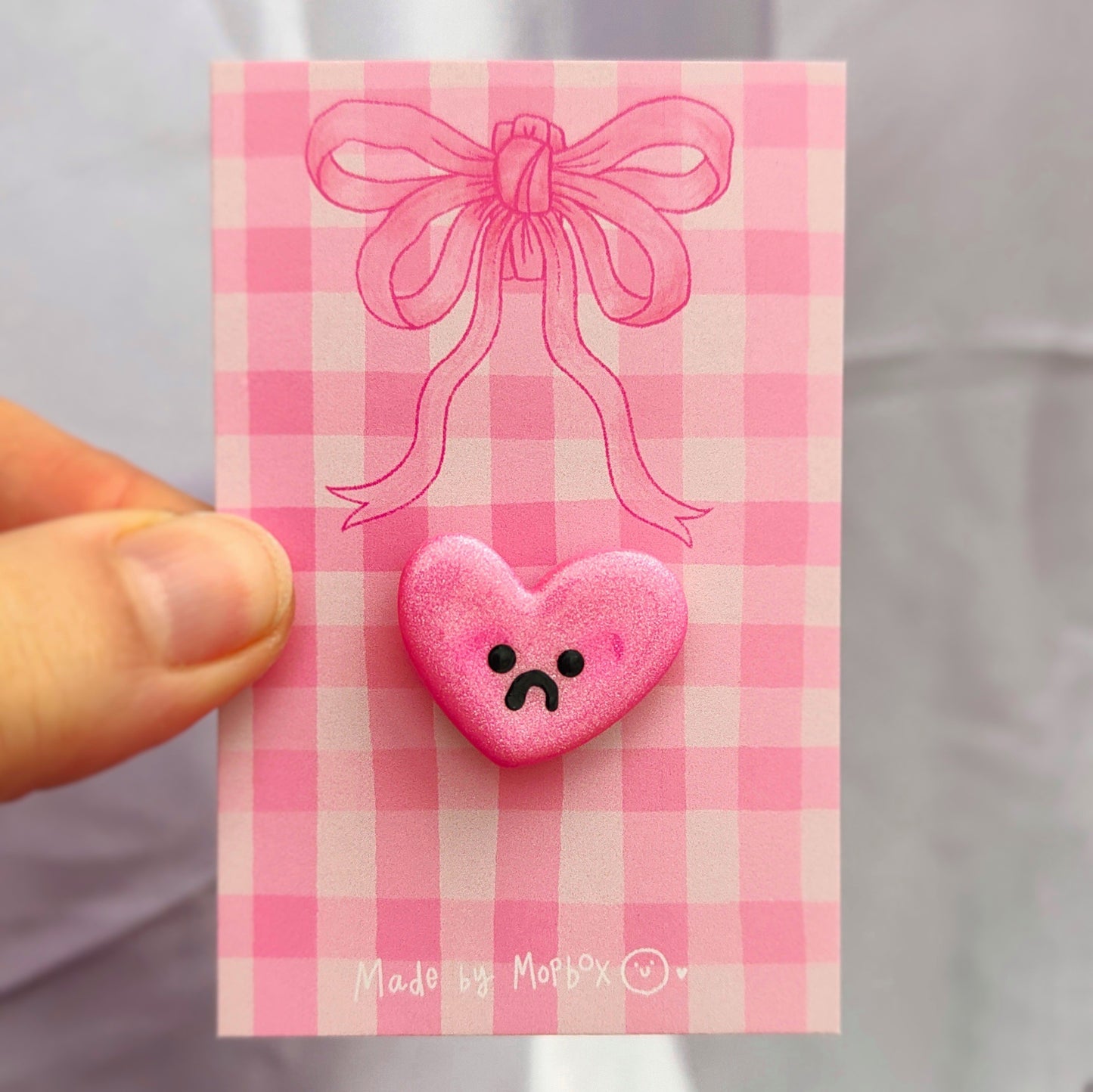 Love Heart Handmade Pin Badge -Worried Heart in Pink