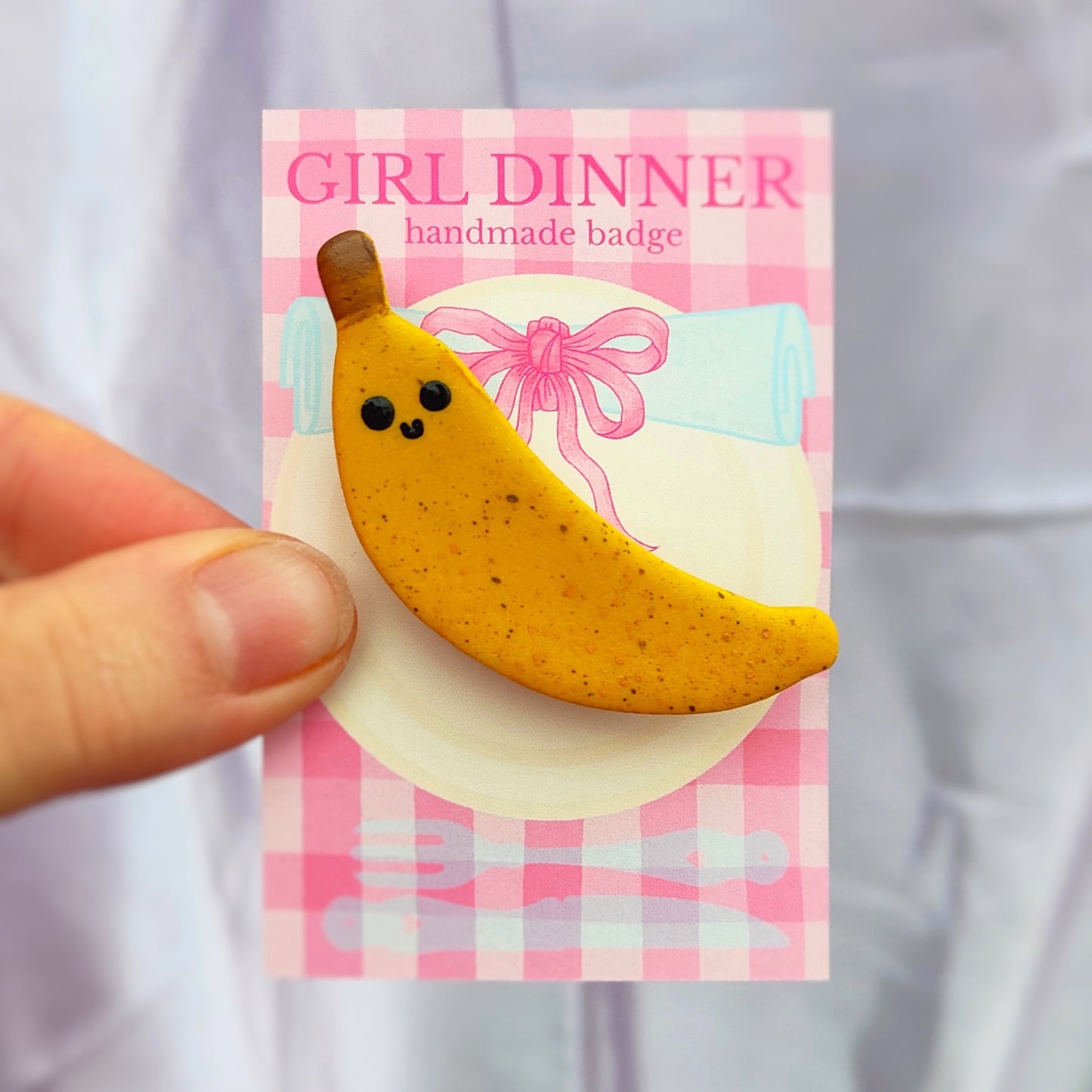 Banana Handmade Pin Badge - Happy Banana  - Girl Dinner