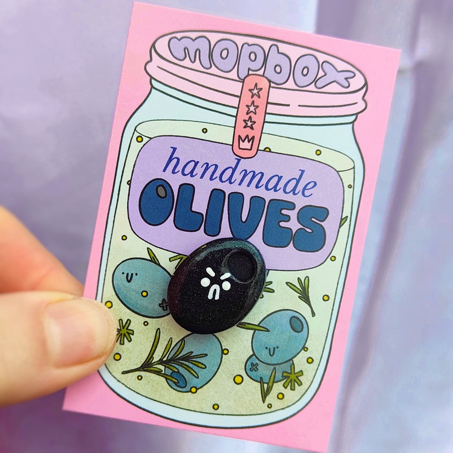 Black Pitted Olive Handmade Pin Badge - Grumpy Olive