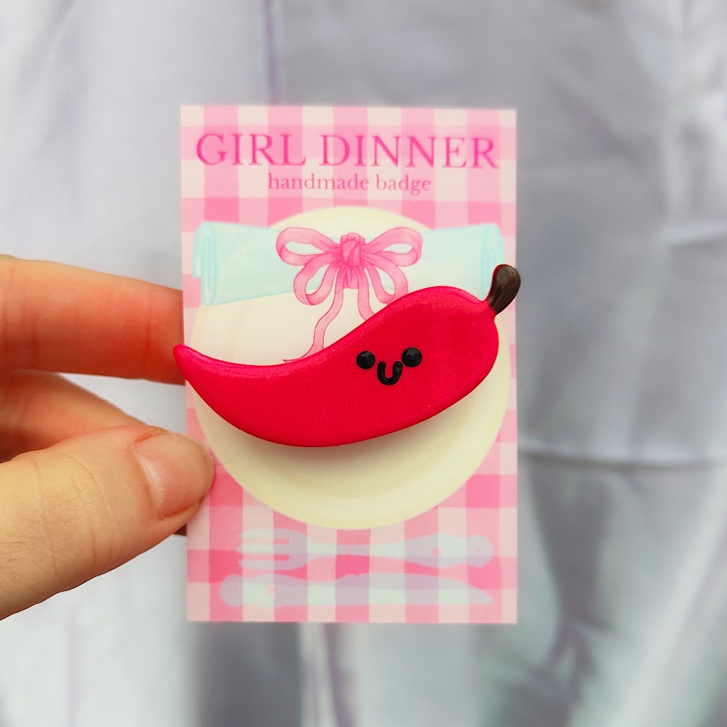Chilli Pepper  Handmade Pin Badge  - Girl Dinner