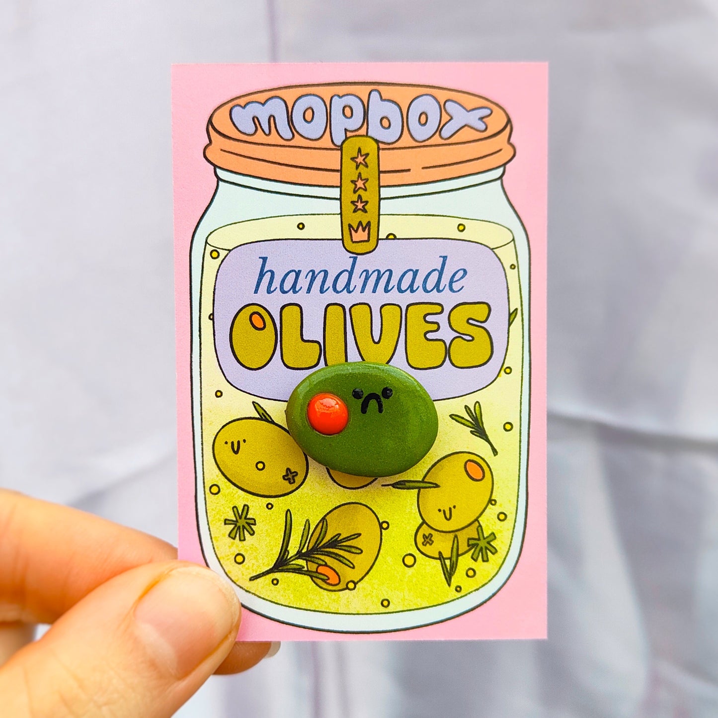 Pimento Olive Handmade Pin Badge - Worried Green Olive