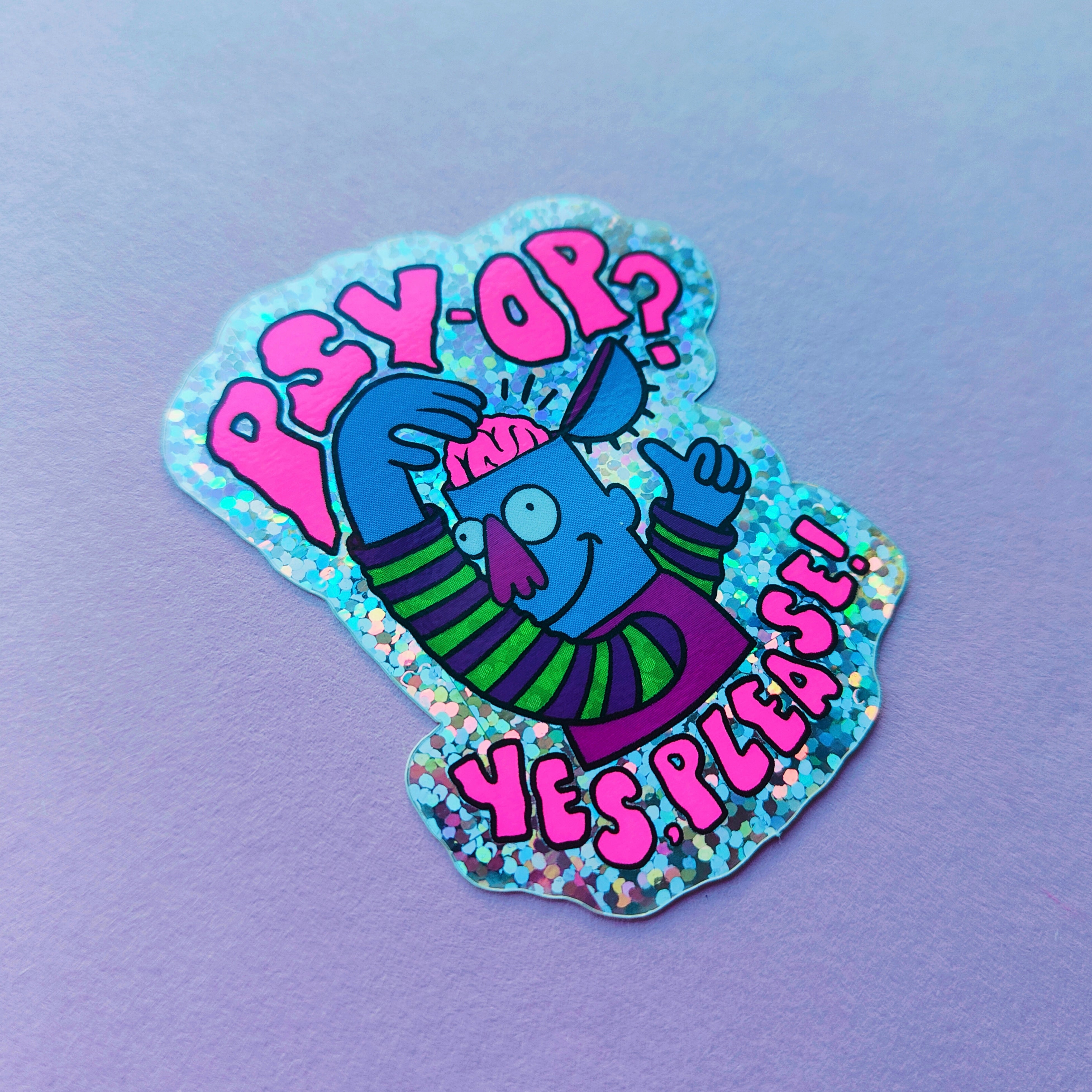 Psy Ops Sticker Psy-op? Yes Please! Hot Pink Glitter Sticker – Mopbox