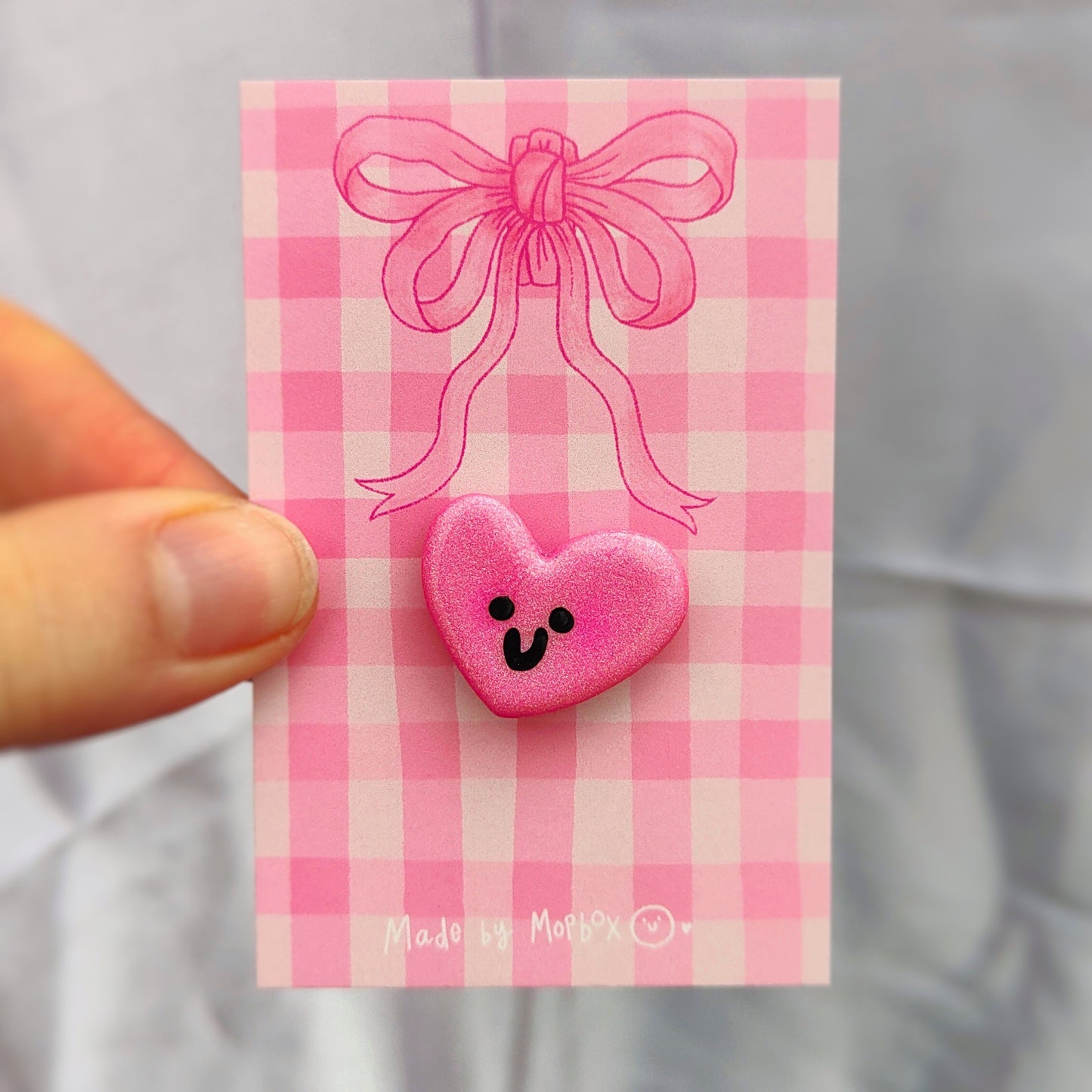 Love Heart Handmade Pin Badge -Happy Heart in Pink