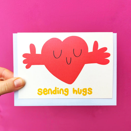 Sending Hugs Happy Heart Greetings Card