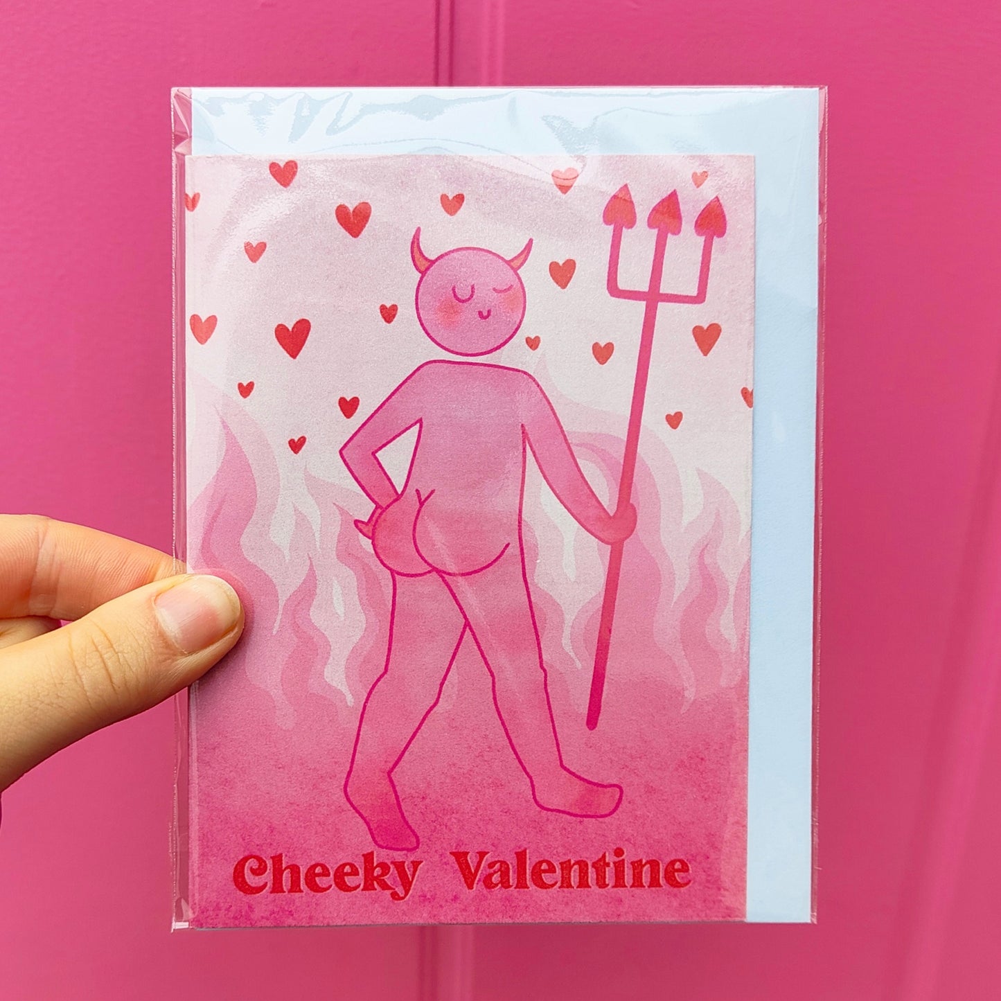 Cheeky Valentines Pink Devil Greeting Card