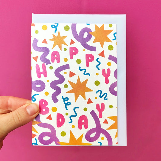 Happy Bday Colourful Shapes Birthday Greetings Card