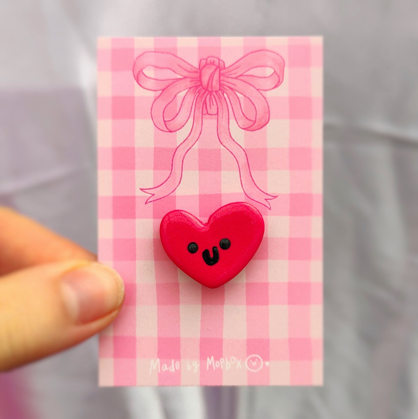 Love Heart Handmade Pin Badge -Happy Heart in Red