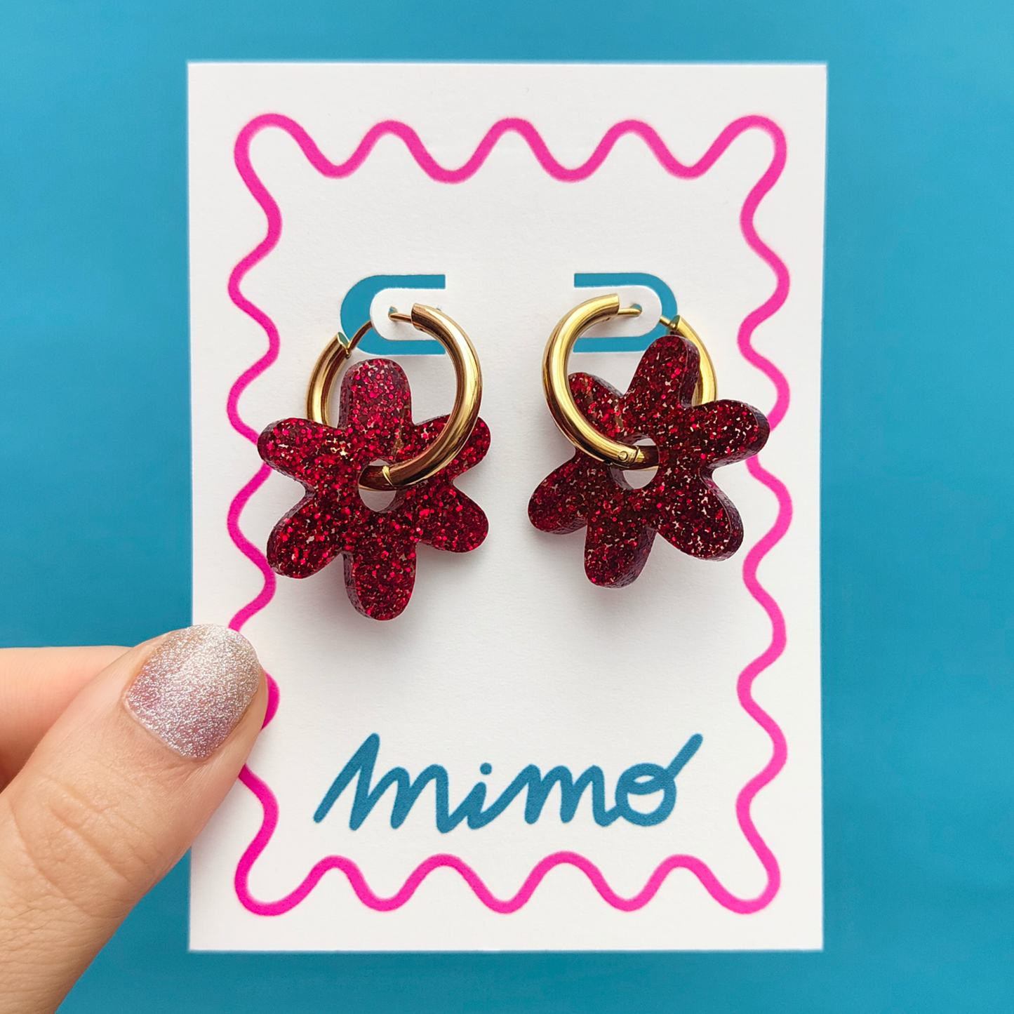 Flower Hoops - Ruby Party - Everyday Glitter Earrings