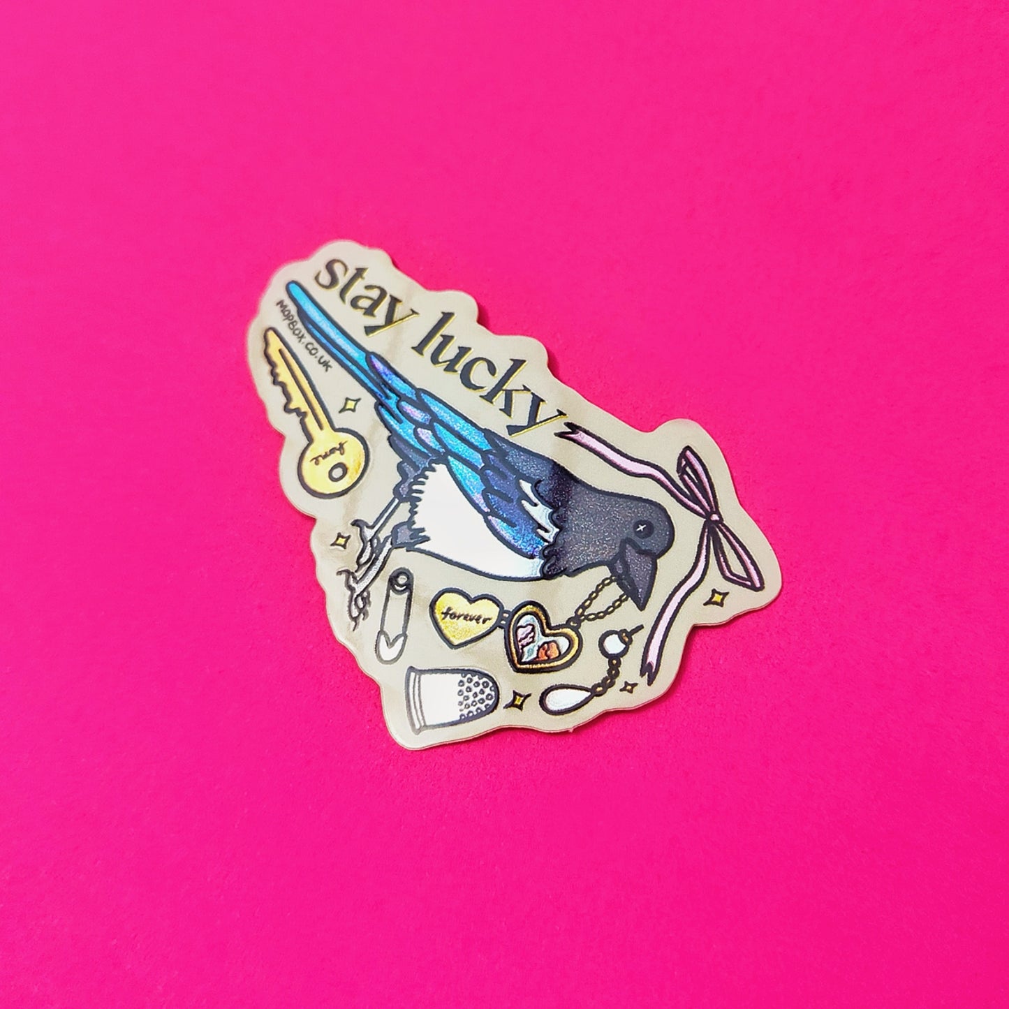 Stay Lucky Magpie Treasure Collector Gold Mirror Sticker