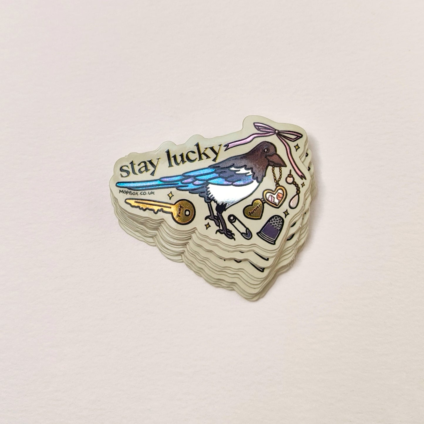 Stay Lucky Magpie Treasure Collector Gold Mirror Sticker