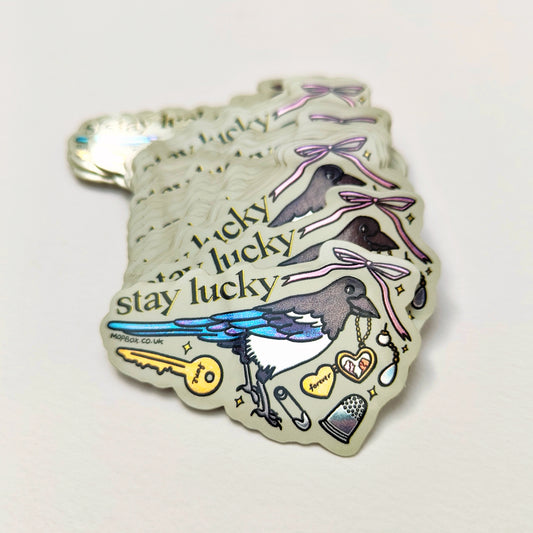 Stay Lucky Magpie Treasure Collector Gold Mirror Sticker