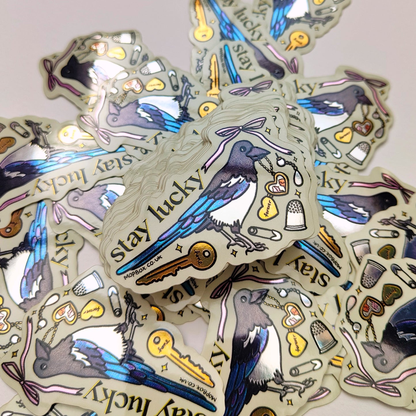 Stay Lucky Magpie Treasure Collector Gold Mirror Sticker