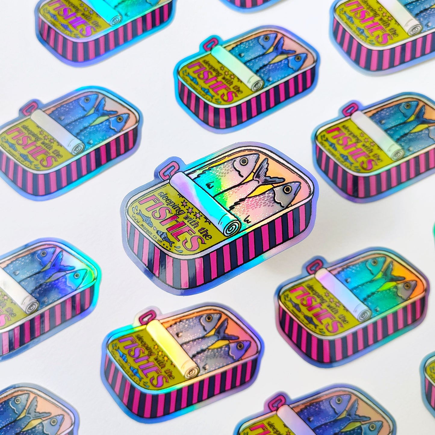 Sleeping with the Fishes Sardine Tin Holographic Sticker