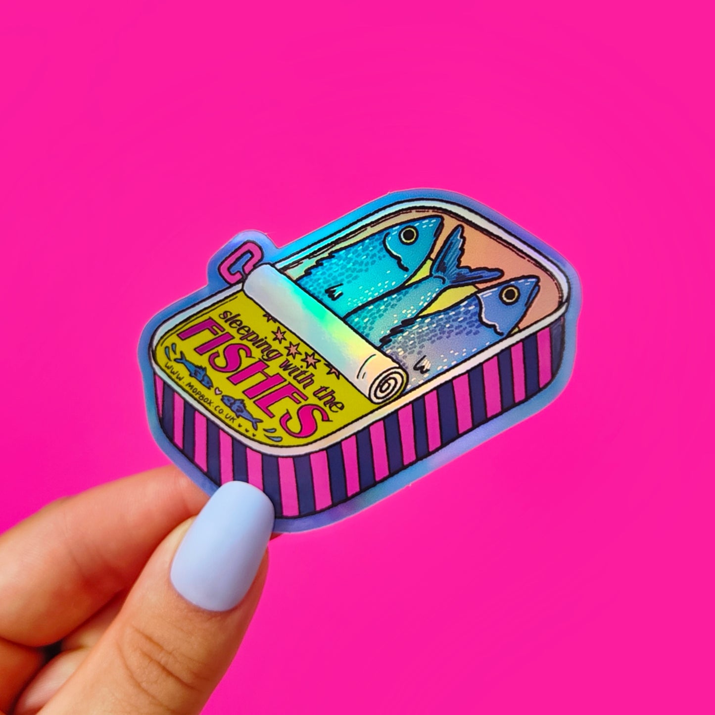 Sleeping with the Fishes Sardine Tin Holographic Sticker